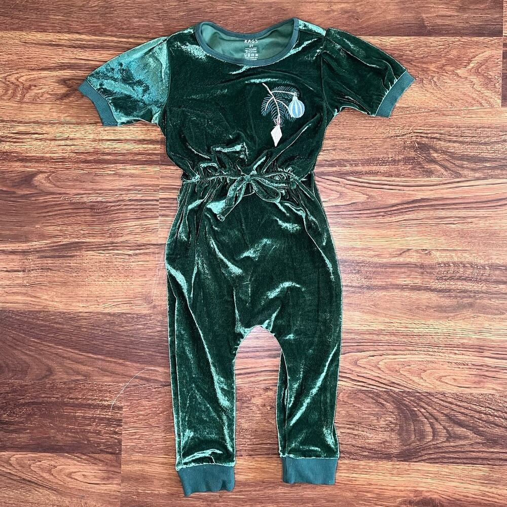 Rags Green Velvet Short Sleeve Romper Christmas Holiday Toddler Girls 2T